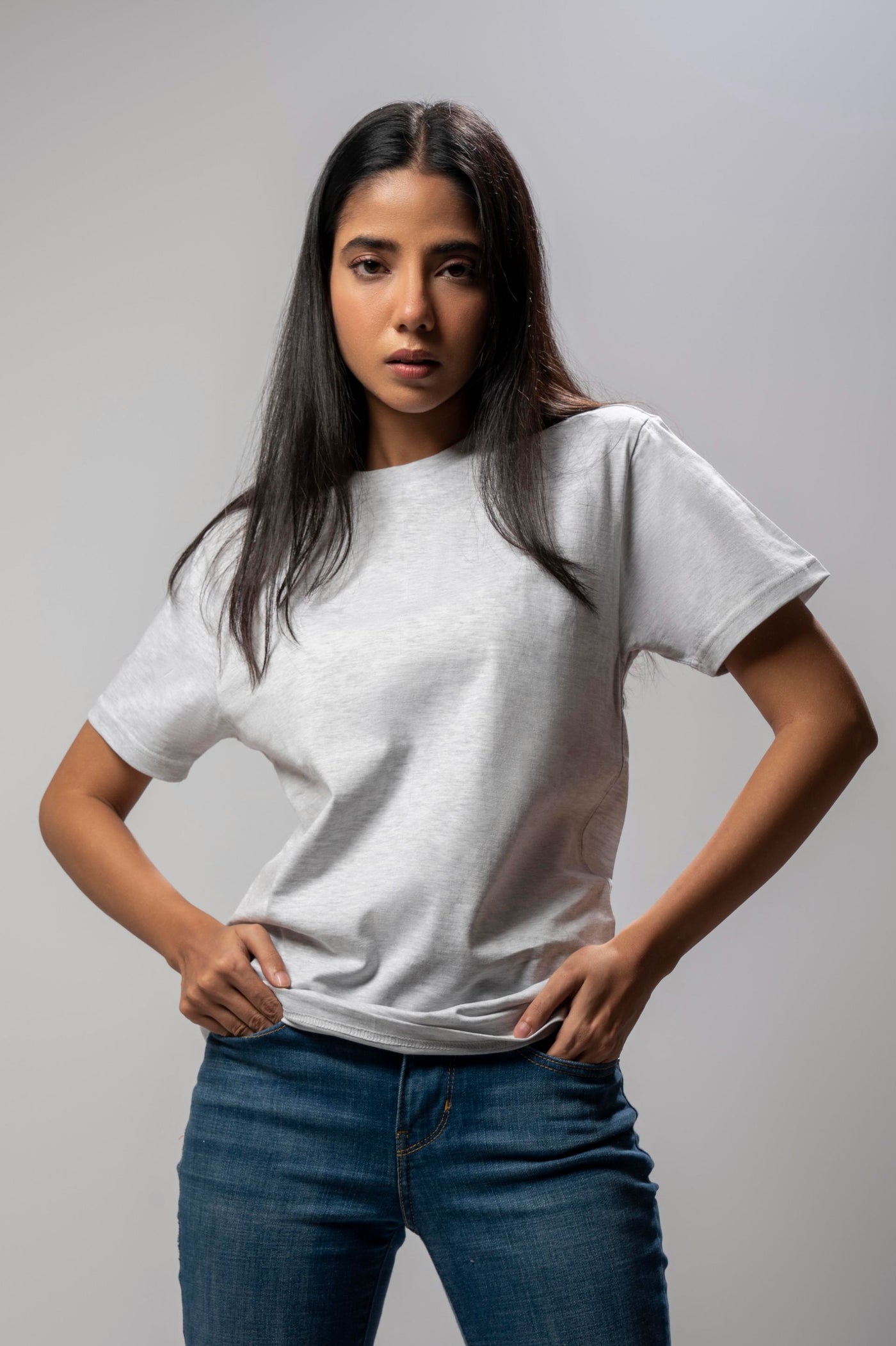 White Melange Crew Neck T-Shirt